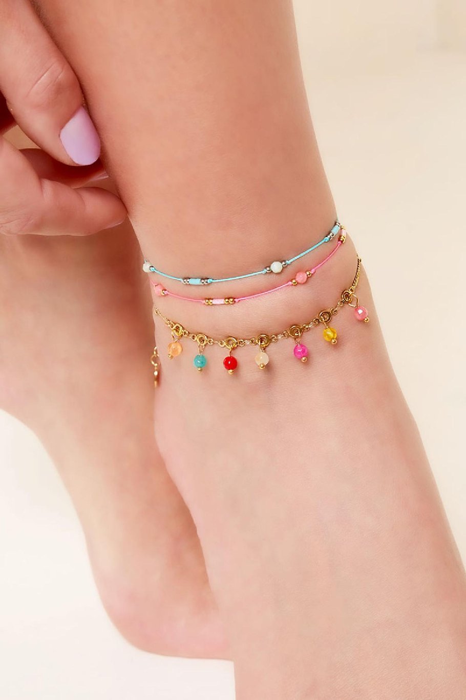 Bracelet de cheville perles colorées Acier inoxydable Image2